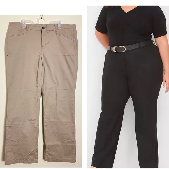 Lane Bryant Womens Pants Brown Straight Wide Leg Cotton 18 Long Career Trouser - Picture 1 of 17